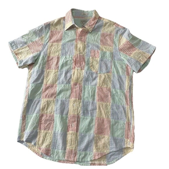 J.Crew Men's M Button Down Classic Shirt Seersucker Multicolored Patchwork NWT - Picture 1 of 11